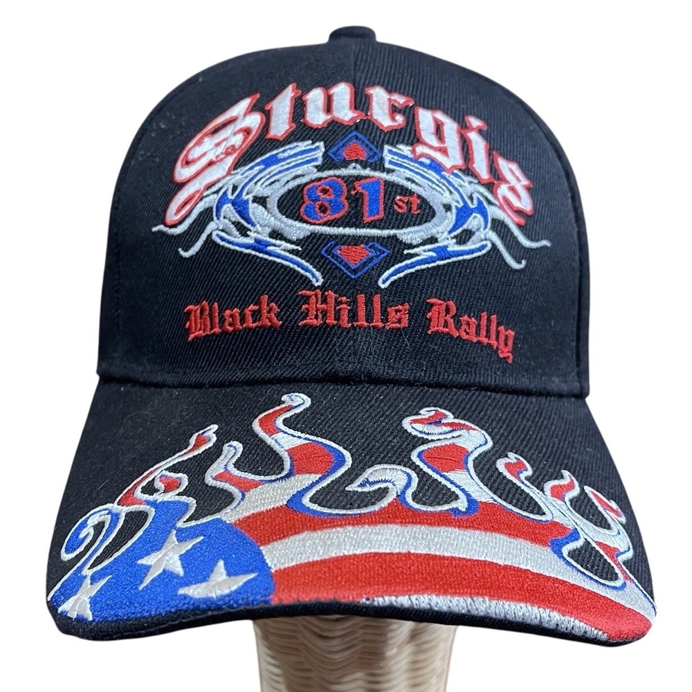 STURGIS‎ Hat Cap Strapback Black Hills Rally Red White Blue Flame American Flag